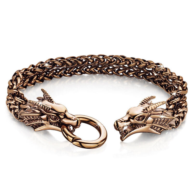 Pulsera Dragón de acero y cobre para hombre