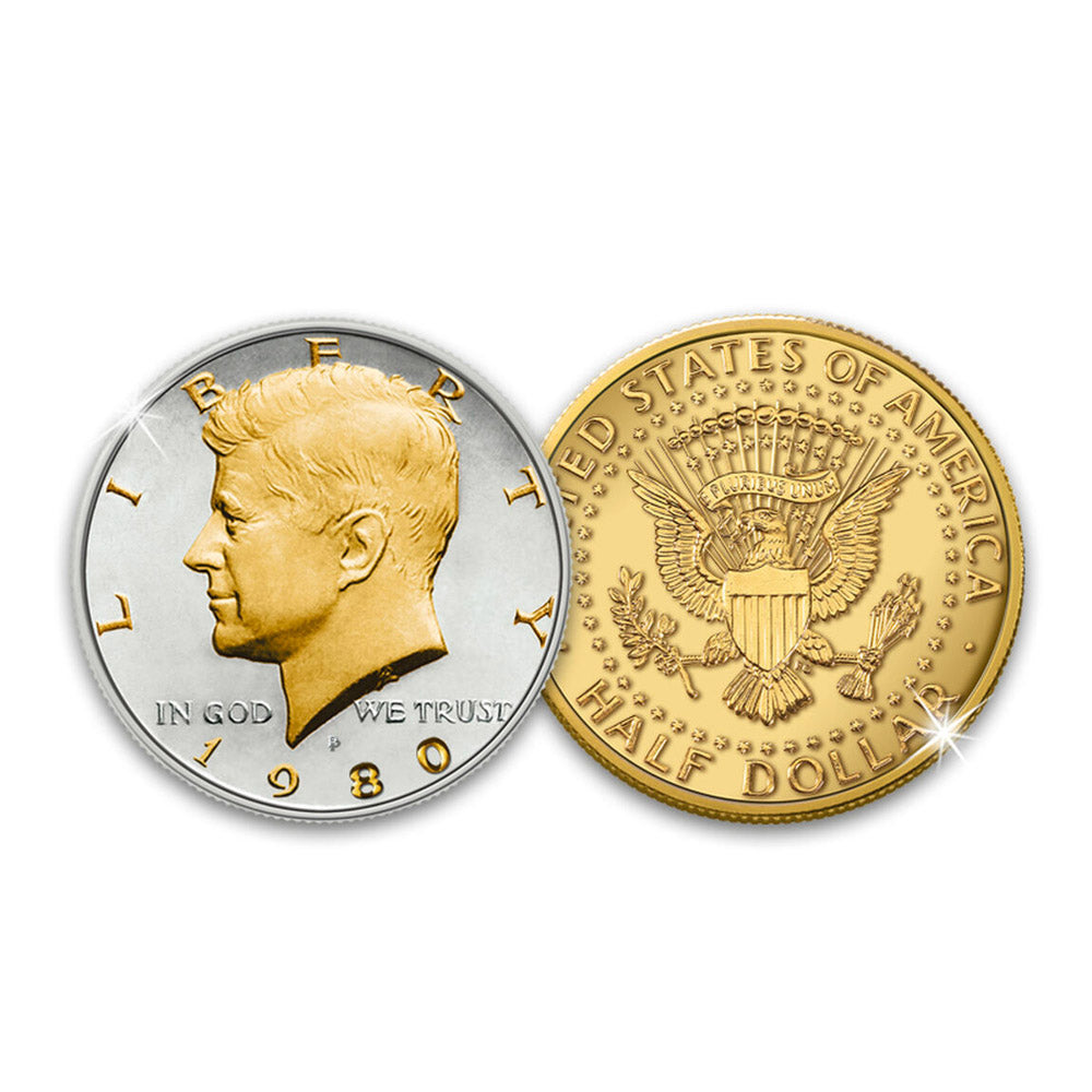El medio dólar Kennedy de oro y plata